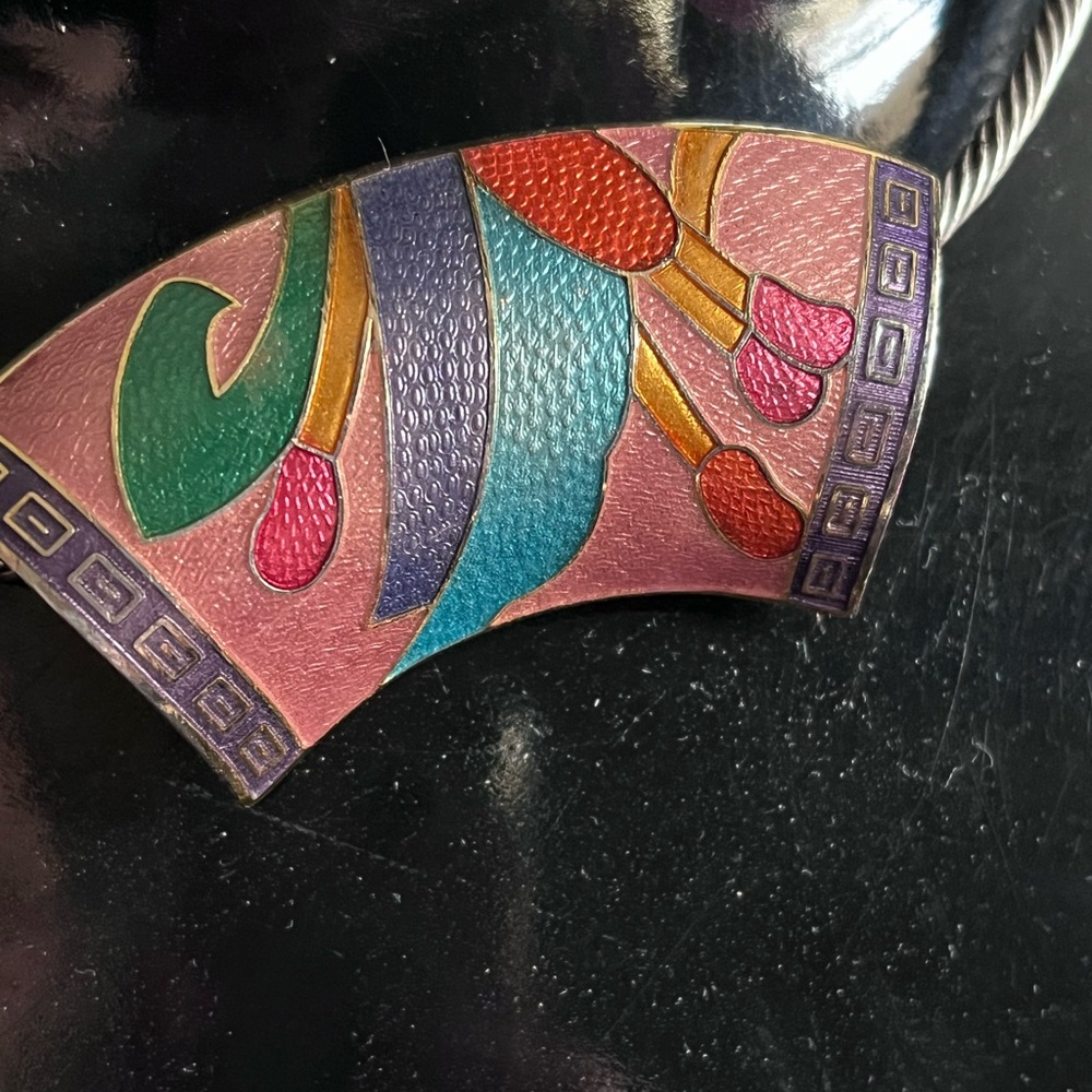 Vintage Colorful cloisonné Pendant Necklace - Picture 3 of 4